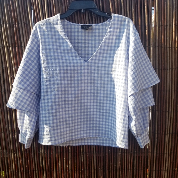 Topshop ruffles sleeve plaid shirt - Picture 6 of 8